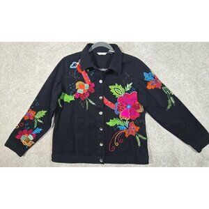 Laura Ashley Embroidered Jacket Appliques 100% Cotton Floral Colorful Women's M